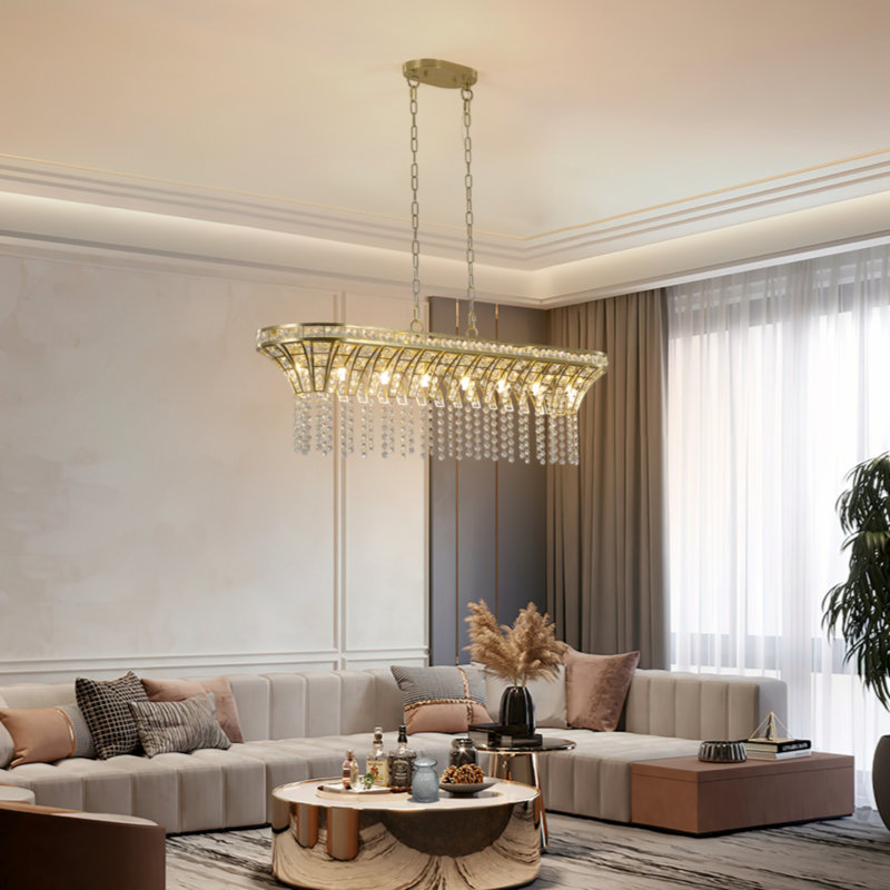 Dimmable Rectangular Lighting Champagne Gold Kitchen Island Light - Oval Crystal Ceiling Chandelier