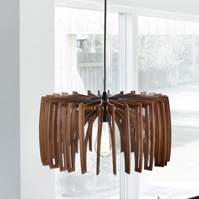 Luminaire suspendu tambour simple à 1 lumière avec détails en bois Cherish