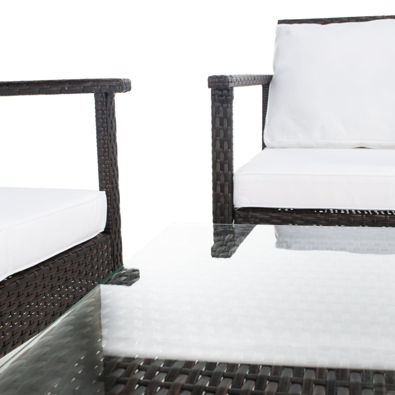 Ensemble de conversation à chaises multiples en rotin 4 pièces avec coussins Cabbar, Brun