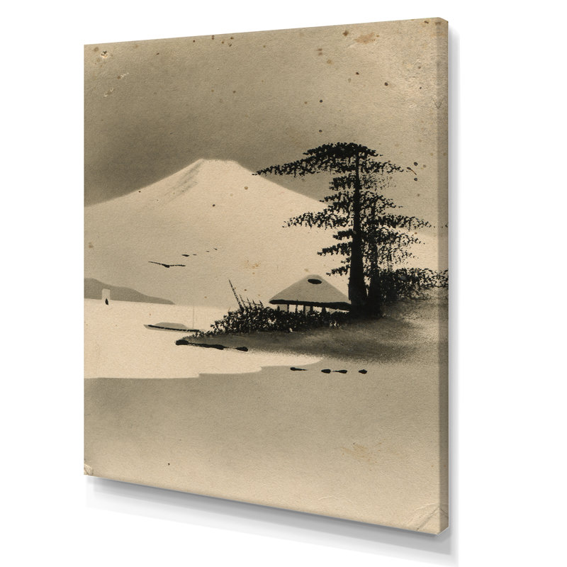 «Winter Landscape with Fuji Mountain», impression sur toile, H 32 po x l 16 po, Toile tendue