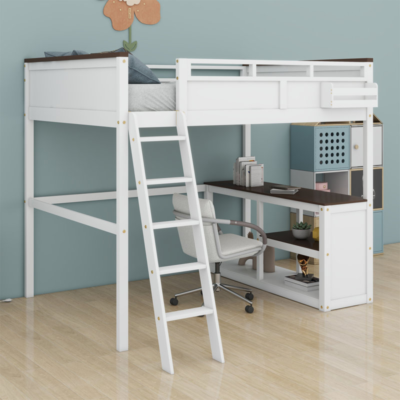 Loft Bed With Desk,Open Shelf And A Storage Box,USB Charging Station