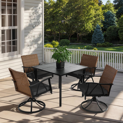 5 Piece Patio Dining For 4, Outdoor With Functional Swivel Chairs, Steel Table Top And Machine Washable Cushions Rotating Chair, Cushion
