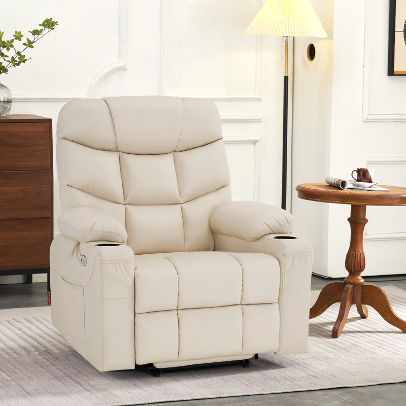 Fauteuil inclinable électrique en similicuir Adavia, Blanc, crème