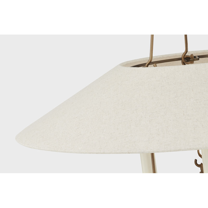 Patina Brass 3-Light Chandelier with Natural Linen Shade