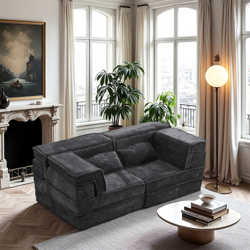 Canapé modulaire convertible sans os, Gris foncé