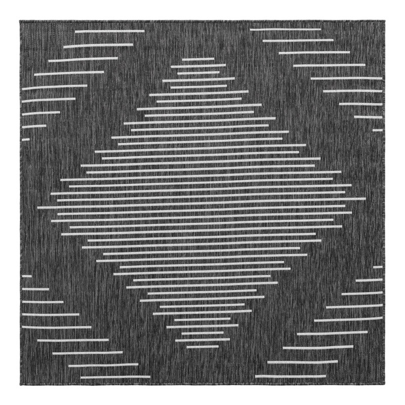 Striped Machine Woven Polypropylene Indoor / Outdoor Area Rug in Gray