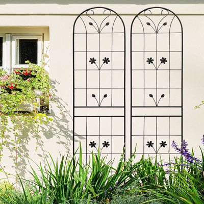 2 treillis de jardin antirouille de 86,7 po x 19,7 po, métal noir pour les fleurs d'extérieur, assemblage facile, tube galvanisé, favorise la croissance des plantes comme les vignes de lierre, rose, gloire du matin, jasmin, raisin, concombre