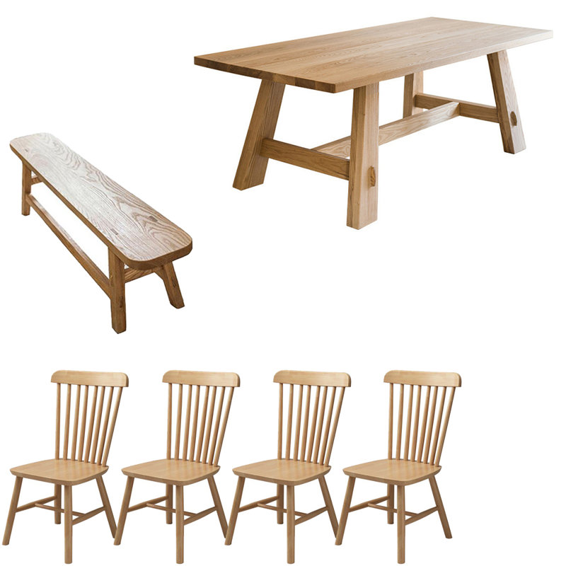 Table de salle à manger simple en bois massif de style nordique, H 29,5 po x L 62,9 po x l 27,5 po