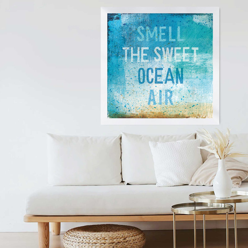 «Beachscape Abstract II», art textuel, H 21,5 po x l 21,5 po x P 0,75 po, Cadre blanc