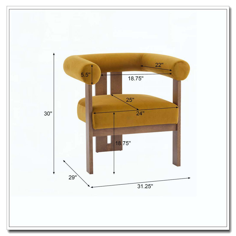 Fauteuil d'appoint rembourré en velours, Jaune moutarde