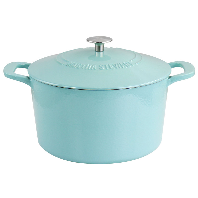 Martha Stewart 7 qt. Non-Stick Cast Iron Round Dutch Oven, Turquoise