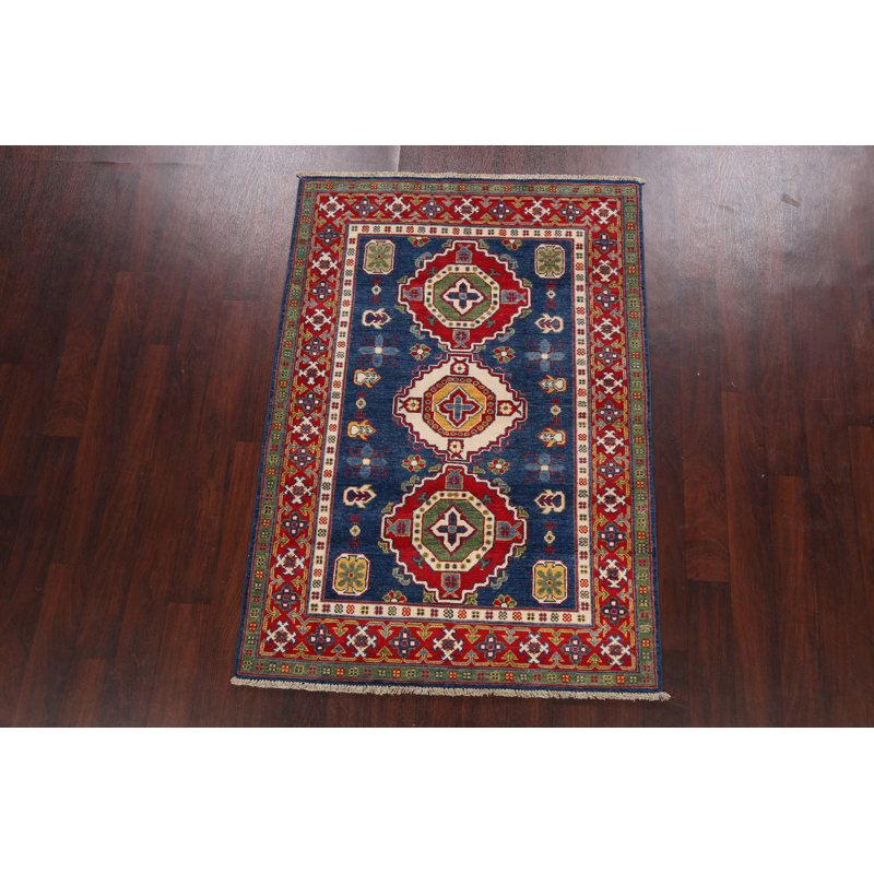 Tapis oriental géométrique Kazak noué à la main 4 x 6