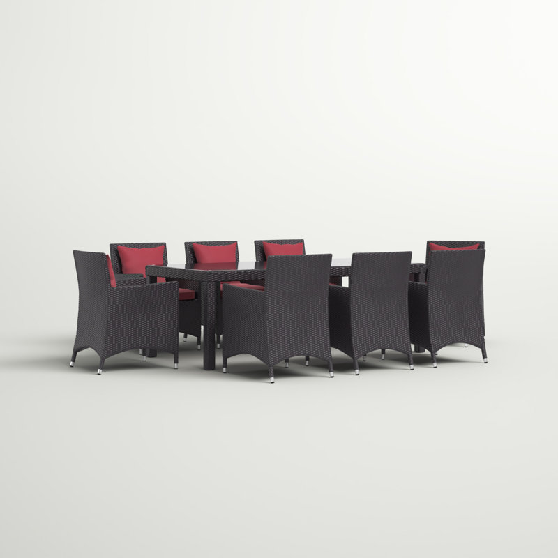 Modway Convene 9 Piece Dining Set, 59" L x 39.5" W, Red