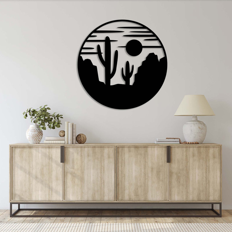 Desert View Metal Wall Art - Scenic Desert Landscape Decor - Dunes Mountain Silhouette Design - Rustic Outdoor Wall Hanging - Modern Industrial Metal Sculpture - Nature Inspired Home Decor - Statement Art Piece