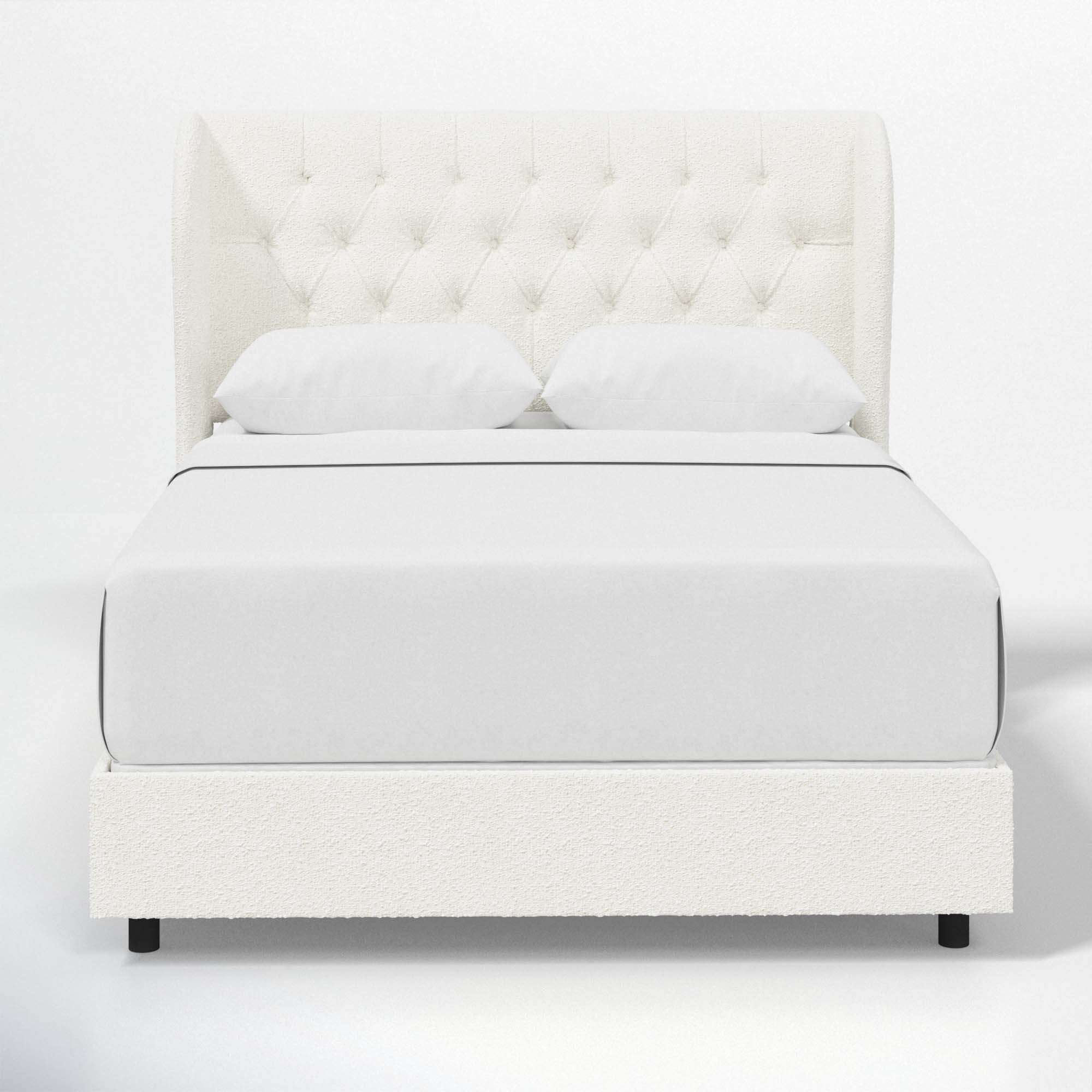 Tomey Upholstered Wingback Bed, Classic White Velvet, Full