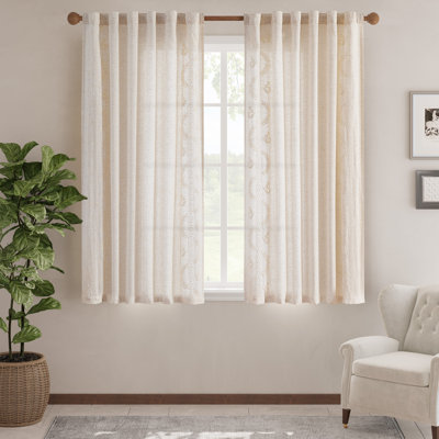 Linen Blend Embroidered Curtains Farmhouse Flower Patterned Curtains for Bedroom