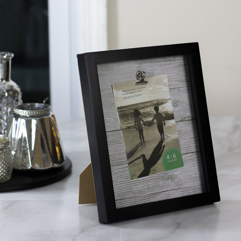 10" Classical Rectangular 4" x 6" Photo Picture Frame with Clip - Black and White
