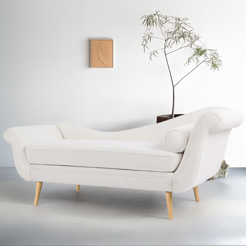 Eleta Upholstered Chaise Lounge, White Wool