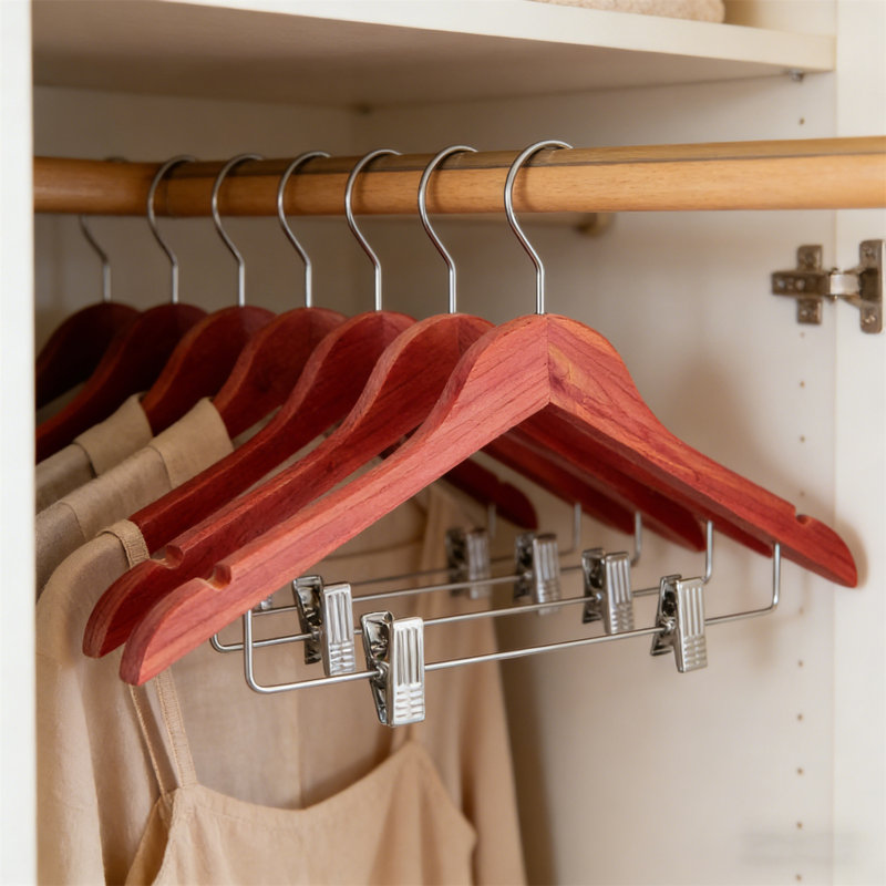 Premium Wooden Hangers With Adjustable Metal Clips & 360° Swivel Hook – 10-Pack, 10