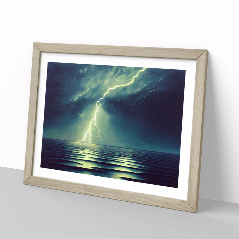 Magnetic Lightning Storm - Framed Print, 25cm H x 34cm W x 2cm D, Oak