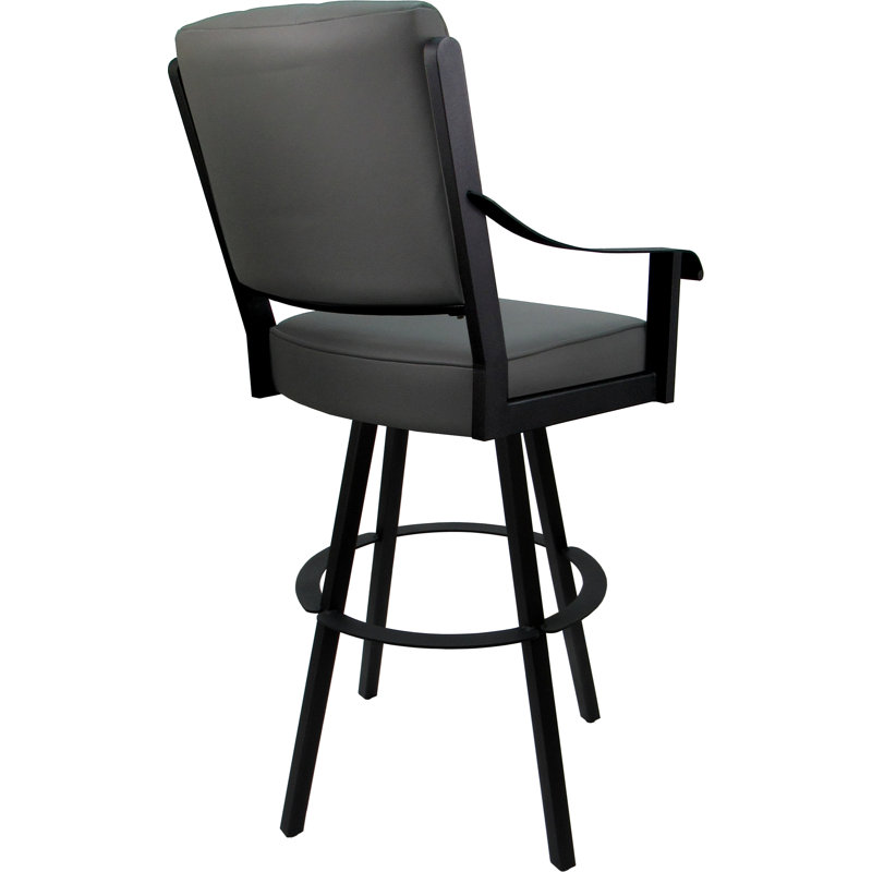 Leather Swivel Metal Counter Bar Stool 26" Seat, Gray/Black