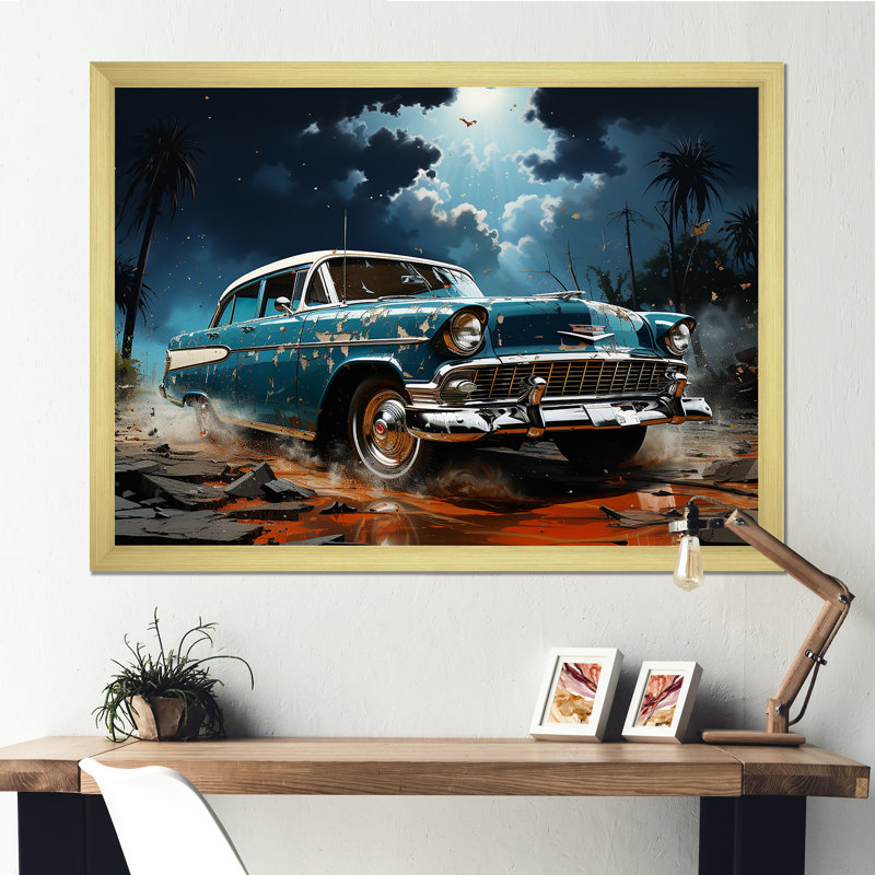 «Abstract Car Vintage Vitality» sur impression sur toile, Cadre doré simple, H 34 po x l 44 po x P 1,5 po