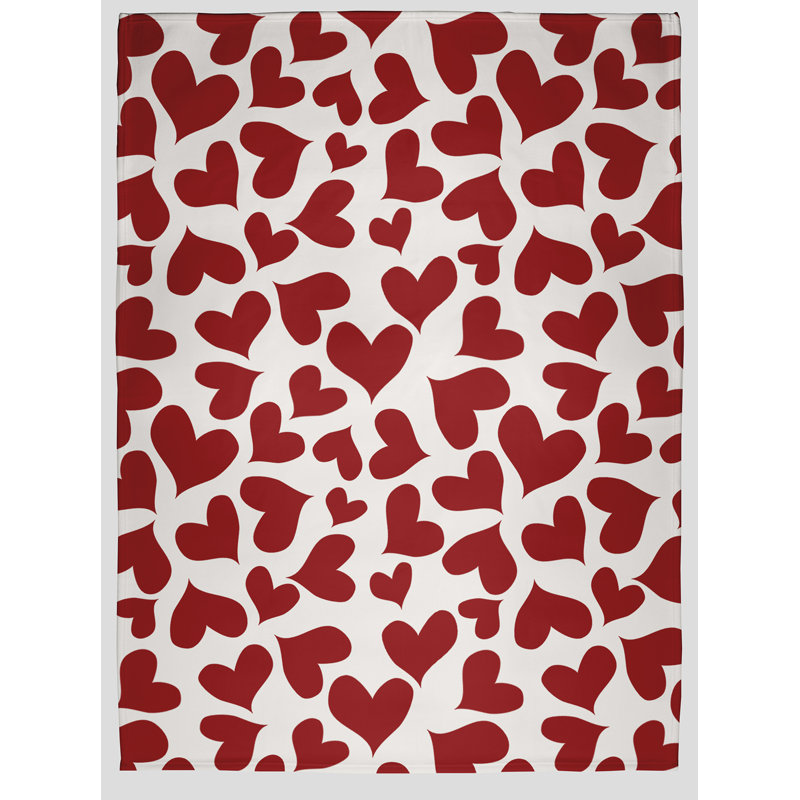 Patterned Hearts Valentine's Day Throw Blanket, 60" W x 80" L, Valentines Red