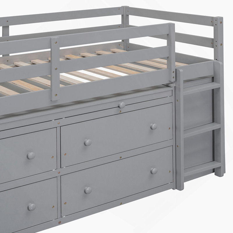 Lit mezzanine avec bureau d'écriture rétractable Kehlanie, Gris, Simple