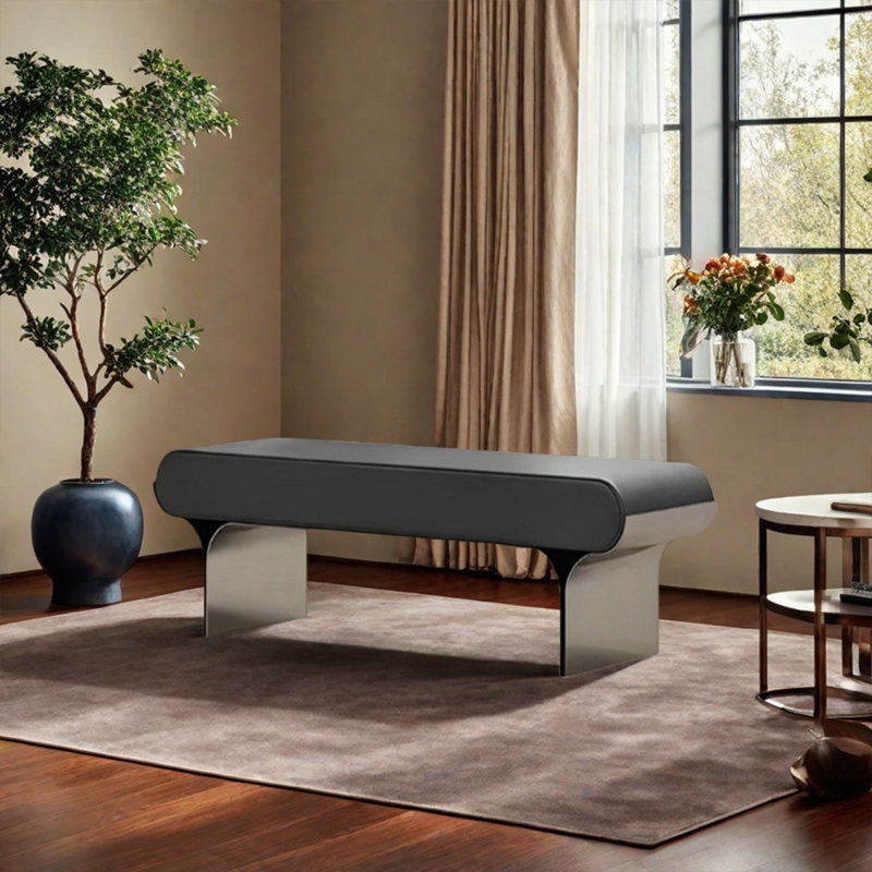 Tabouret de repos minimal en acier inoxydable, 17.72" H x 47.24" W x 15.75" D, Noir