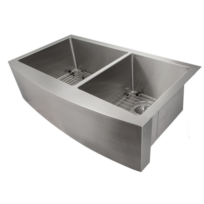 Courchevel Stainless Steel 36" L x 21" W Double Basin Undermount Kitchen Sink with Basket Strainer
