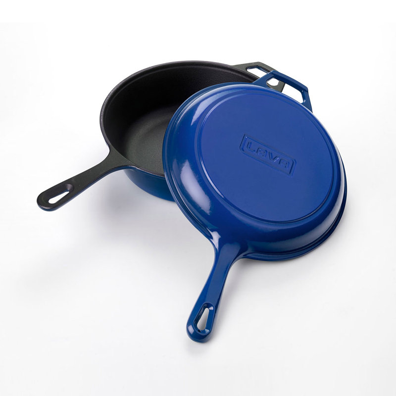 Poêle à frire avec couvercle en fonte émaillée 3 pte / 10 pouces Lava, Bleu