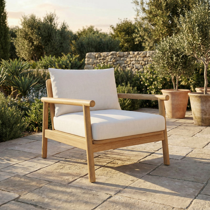 Maia Teak Club Chair, White Cushion, White