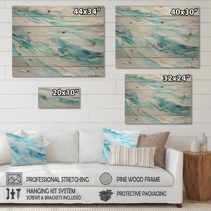«Ocean Charm», art liquide sur bois de pin naturel, H 10 po x l 20 po