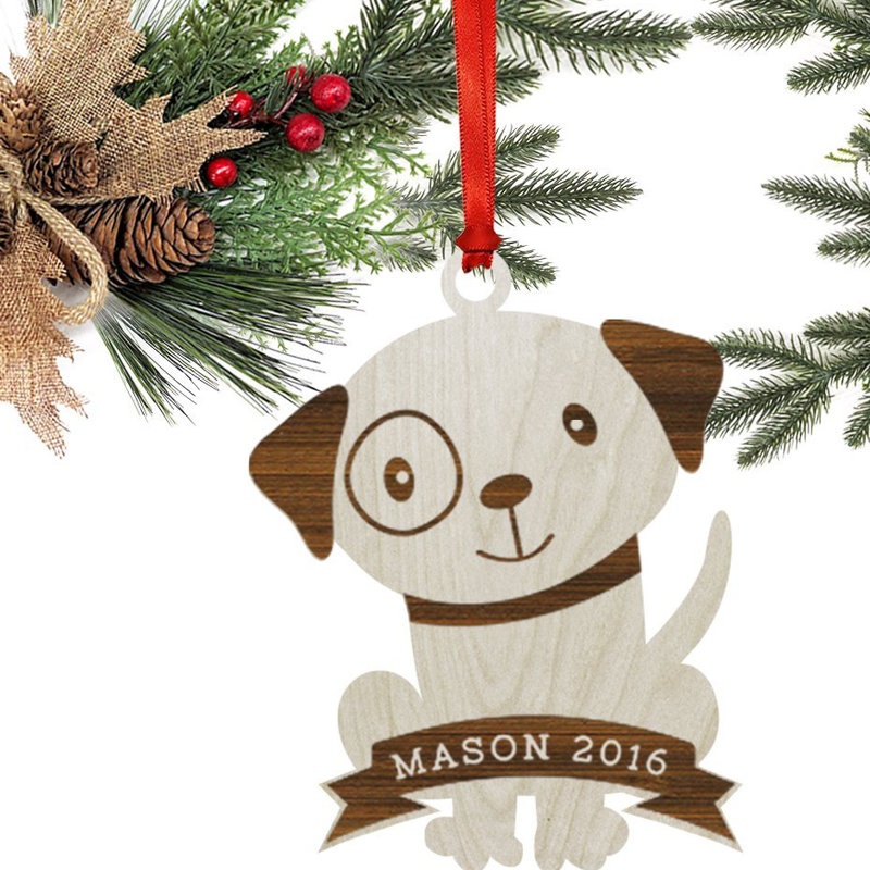 Figurine suspendue en bois de noël en bois gravé au laser personnalisé, Oui