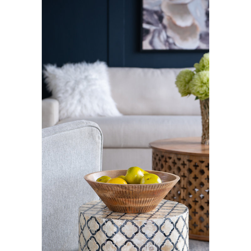 Bol décoratif rond en bois de manguier D12x4 "