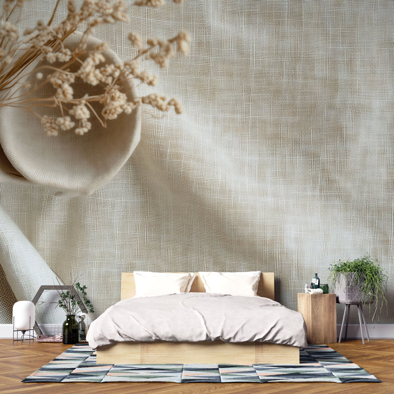 Minimalist Beige Linen Texture Wall Mural – Modern Neutral Fabric Wallpaper Vn826 (Non-Woven) VN826, 145" L x 100" W