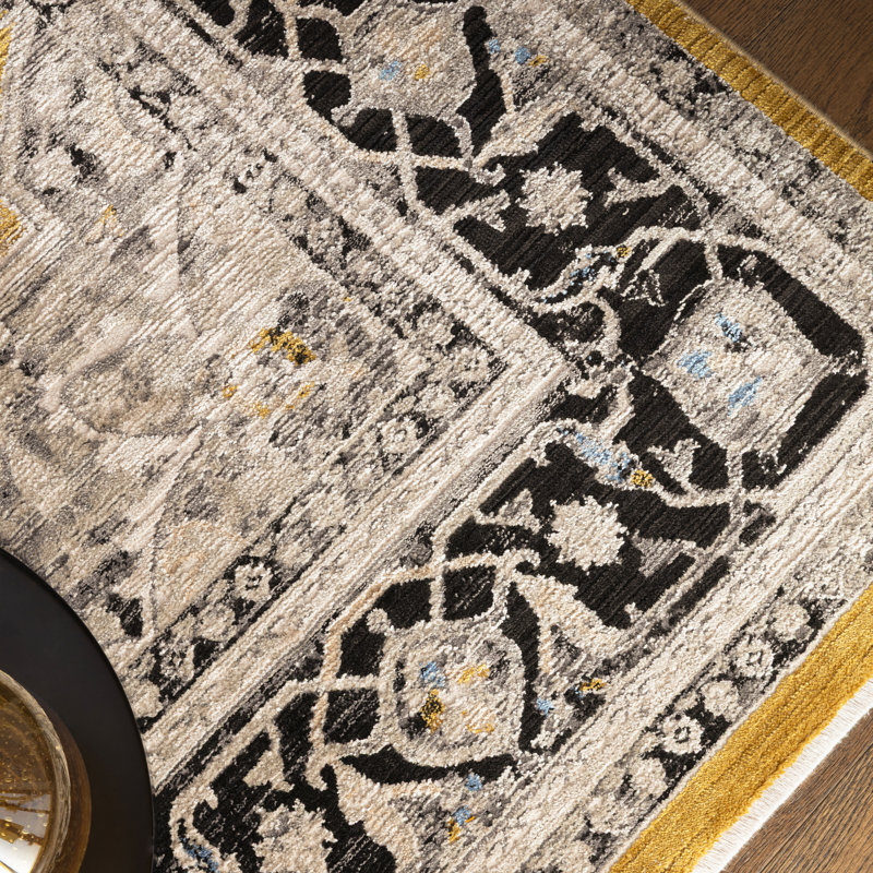 Bernell Persian Medallion Black/Gold Area Rug, Rectangle 240 x 330cm