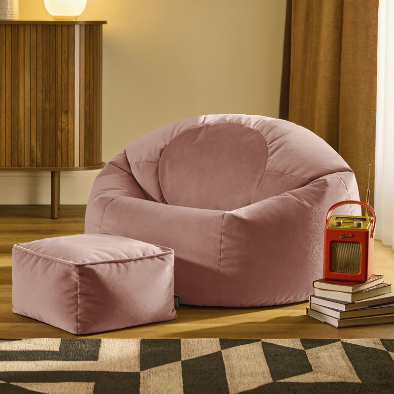 icon Kingston Classic Velvet Bean Bag Chair & Pouffe Forest Green Bean Bag Chair, Dusk Pink