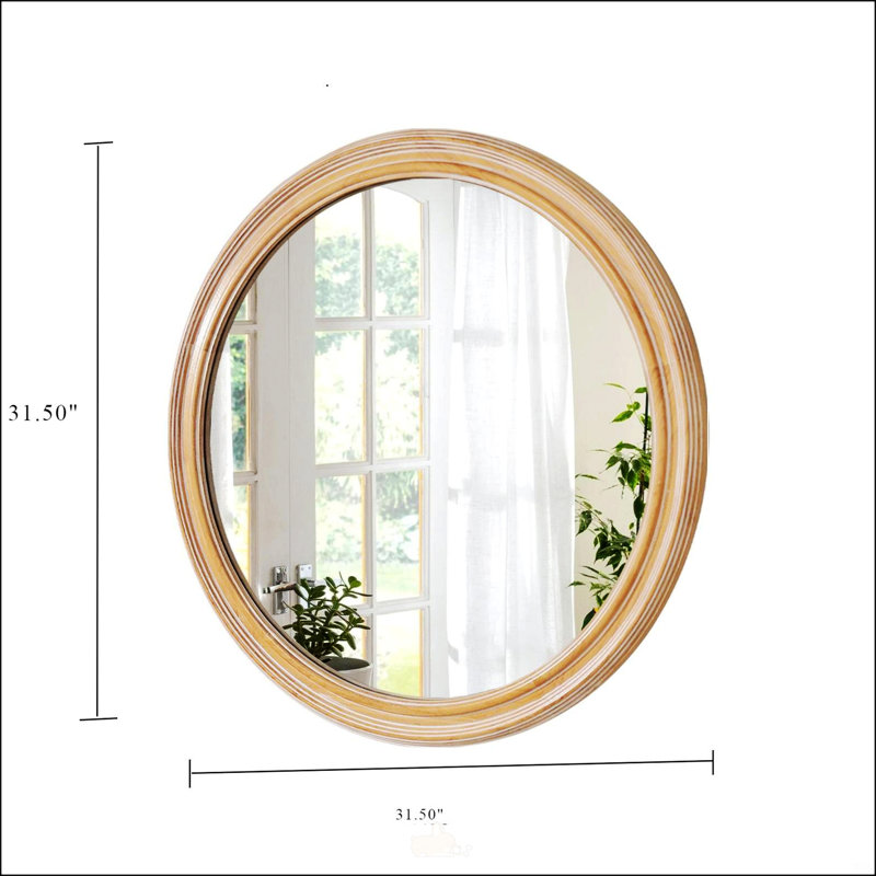 Miroir mural rond de style campagnard, miroir décoratif avec cadre en bois vieilli vintage pour entrée, chambre à coucher, bureau
