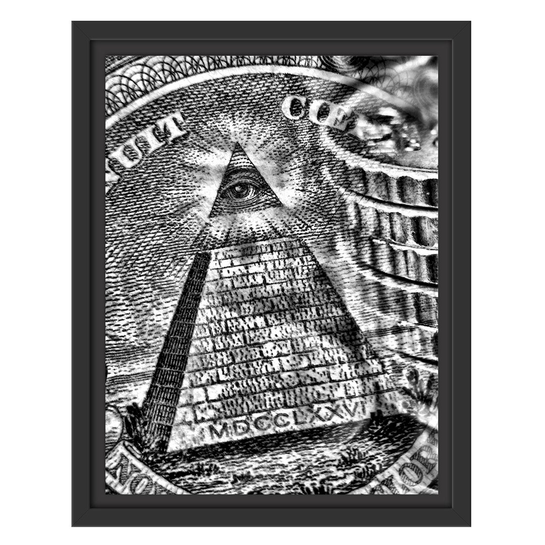 Gerahmtes Wandbild Illuminati Pyramide, Schwarz und