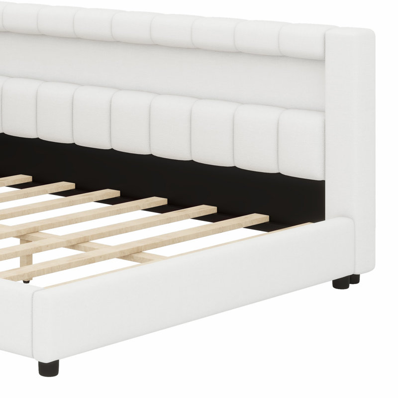 Comfort Upholstered Platform Bed with LED Lights and USB Charging Station, Full XL, Cream White