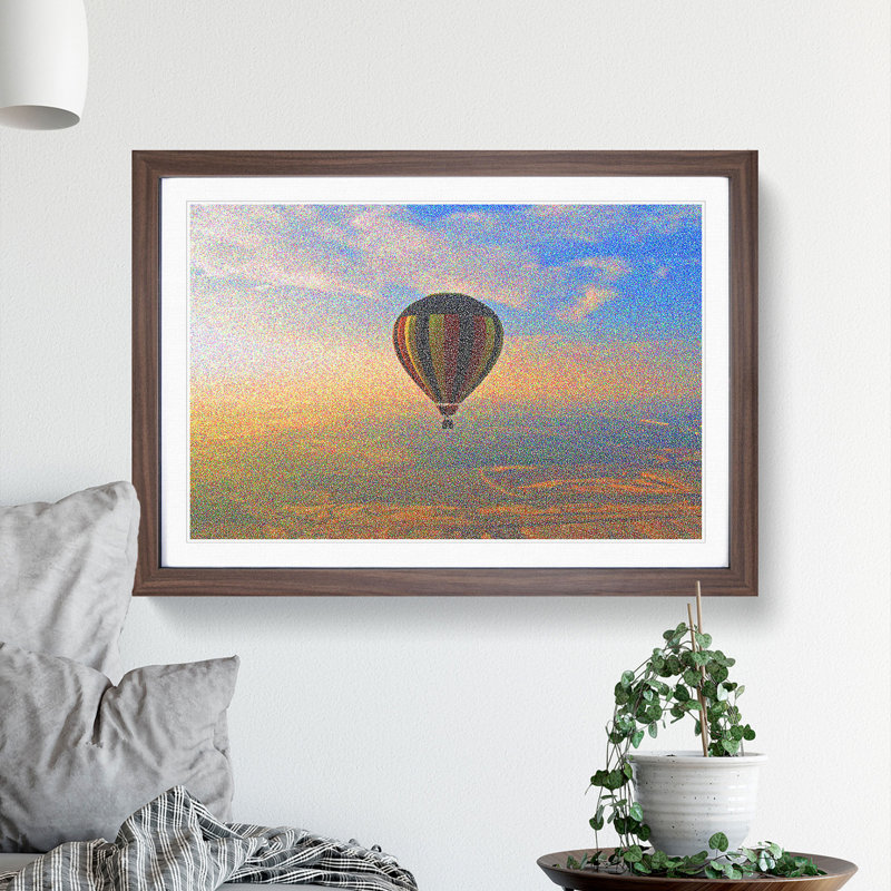 Hot Air Balloon Ride by Georges Seurat - Picture Frame Painting, Walnut Framed, 27cm H x 36cm W x 2cm D