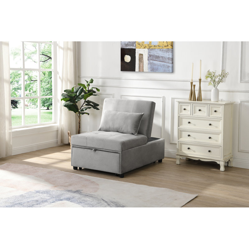 Canapé-lit sans accoudoirs en velours 39,8 po Mentar, Velours gris clair