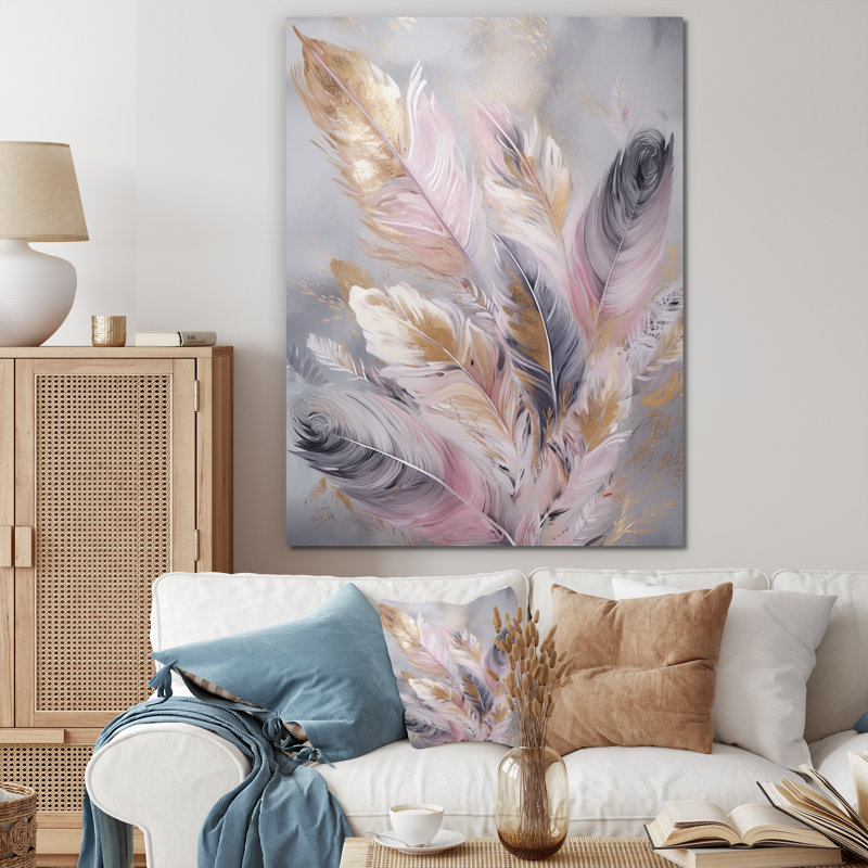 «Rosito Pink Feather Wanderlust», reproduction sur toile, H 32 po x l 24 po x P 1 po, Toile tendue