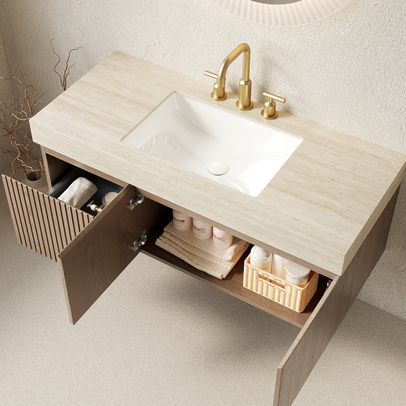 Meuble-lavabo 48 po, lavabo en contreplaqué, comptoir en pierre frittée, lavabo en céramique avec trop-plein,