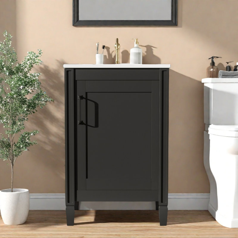 Meuble-lavabo 20 po avec comptoir en céramique, Noir