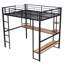 Lit mezzanine double en métal et panneau de fibres à densité moyenne avec long bureau et tablettes