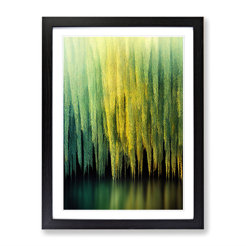 Weeping Willow Tree View - Single Picture Frame Print, Black, 64cm H x 46cm W x 2cm D