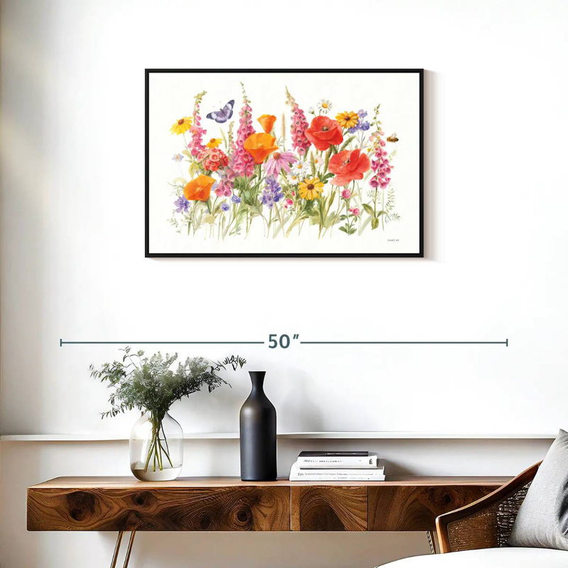 Fleurs sauvages en fleurs, Cadre flottant noir, 46 po x 31 po