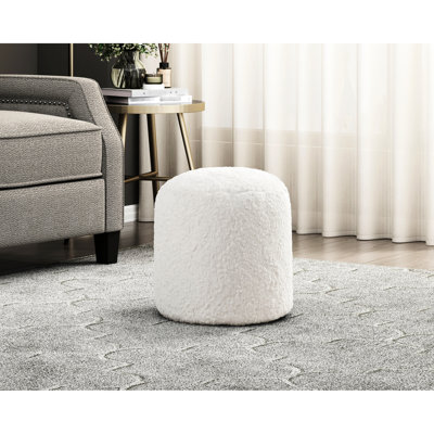 Faux Fur Sitting Pouf With Non-Slip Bottom, 300Lbs Weight Capacity, 16"X17", Design Element Modern Chair Pouf, Base, 300Lb Limit,